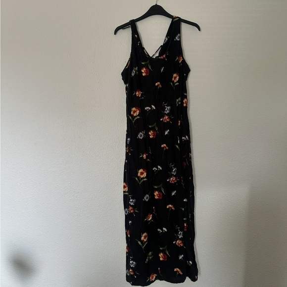 American Vintage Dresses & Skirts - Vintage Cristin Stevens Black Floral Sleeveless Flowy Summer Maxi Dress Tie Up